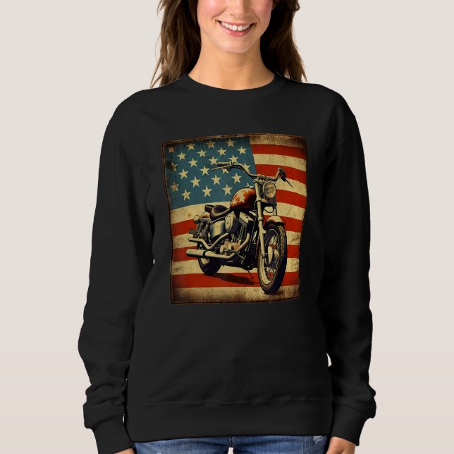 Custom Motorcycle Retro USA Flag Retro Biker Vinta T Shirt (Framsida)