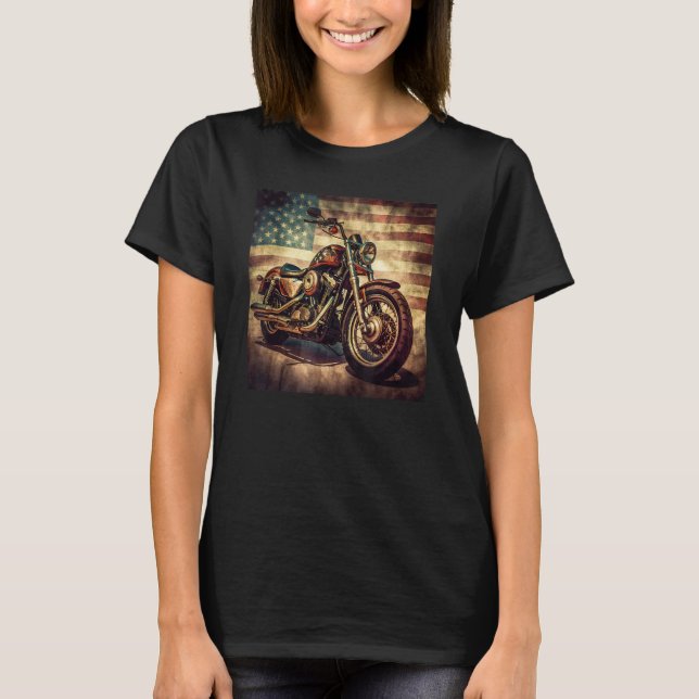 Custom Motorcycle Retro USA Flag Retro Biker Vinta T Shirt (Framsida)