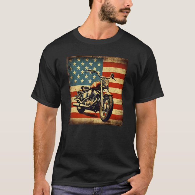 Custom Motorcycle Retro USA Flag Retro Biker Vinta T Shirt (Framsida)