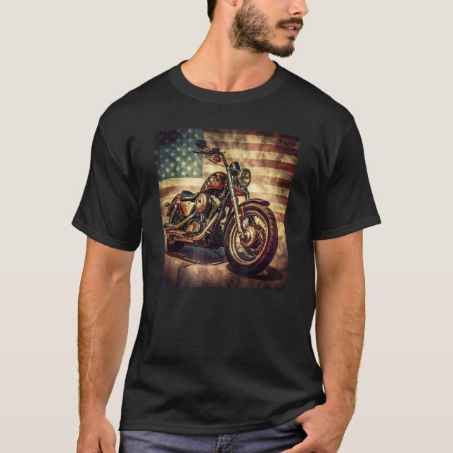 Custom Motorcycle Retro USA Flag Retro Biker Vinta T Shirt (Framsida)