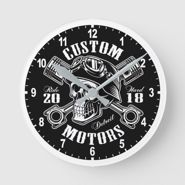 Custom Motorcycles Rund Klocka (Framsida)