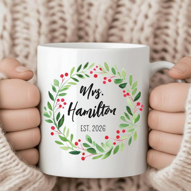 Custom Mr & Mrs Christmas Mug for Newlywed Gift Kaffemugg (personalized christmas mug, mr and mrs mug, newlywed gift mug, christmas couple mug, holiday mug,)