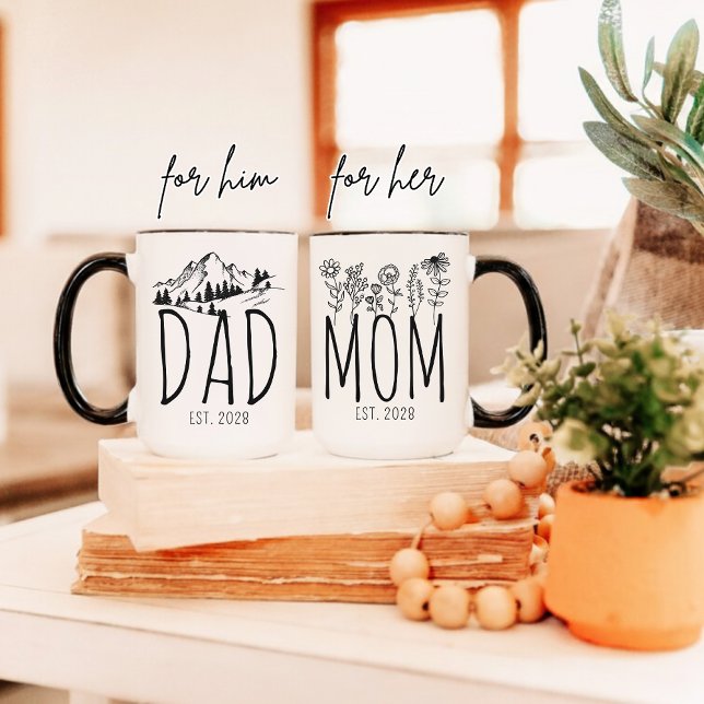 Custom Mug for Mom & Dad, New Parents Gift Set Mugg (new mom mug, gifts for new moms, mug set for mom & dad, pregnancy announcement mug, baby shower mug,)