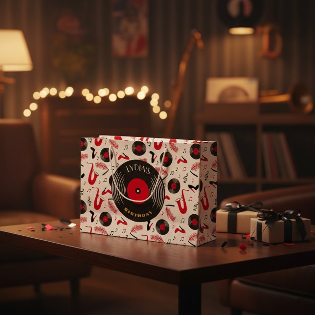 Custom Music Theme Birthday Large Paper Bag (Skapare uppladdad)