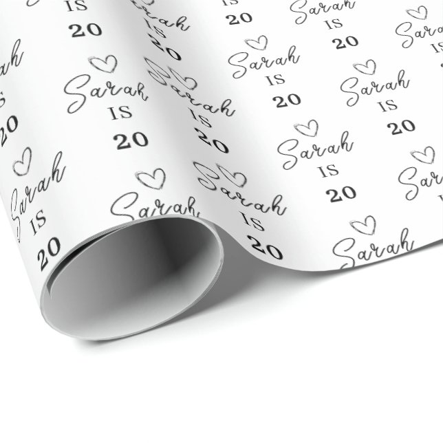 Custom Name 20th Birthday Wrapping Paper Presentpapper (Rullad Hörn)