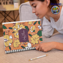 Custom Name Abstract Floral Orange White Anteckningsbok