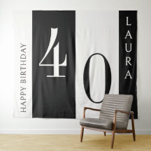 Custom Name & Age Banner, Black and White Birthday