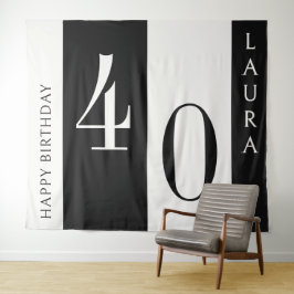 Custom Name & Age Banner, Black and White Birthday