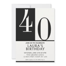 Custom Name & Age Birthday Invite, Black and White