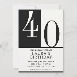 Custom Name & Age Birthday Invite, Black and White Inbjudningar