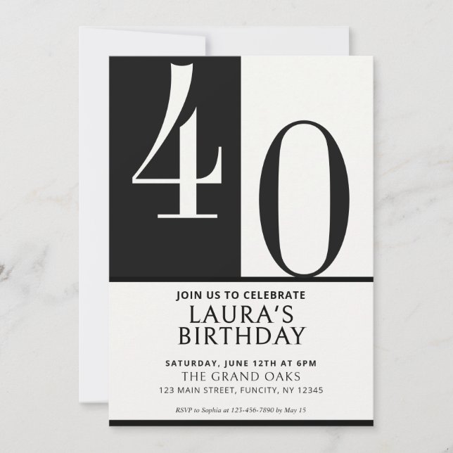 Custom Name & Age Birthday Invite, Black and White Inbjudningar (Framsida)