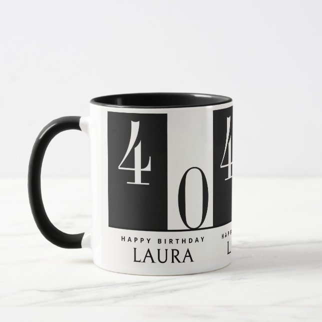 Custom Name & Age Black and White Birthday Mugg (Vänster)