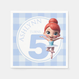 Custom Name & Age Cute Blue Ballerina Birthday Pappersservett