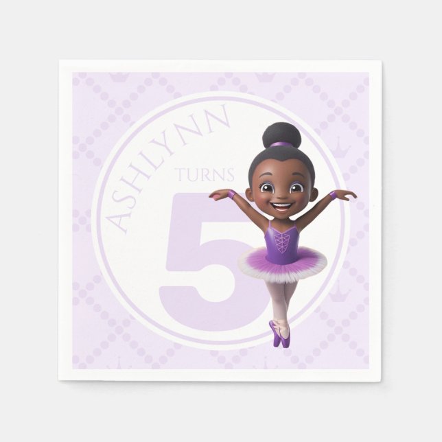 Custom Name & Age Purple Ballerina Kids Birthday Pappersservett (Framsidan)