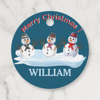 Custom name and text Merry Christmas snowmen Gåvor Etiketter