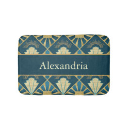 Custom Name Art Deco Teal & Gold Luxe Badrumsmatta