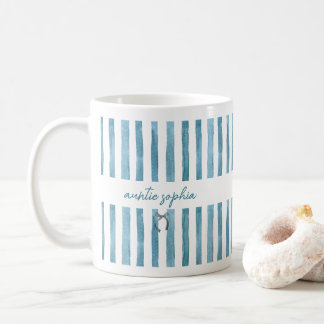 Custom Name Auntie, Watercolor Blue Stripe  Kaffemugg