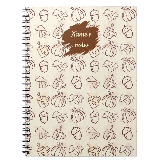 Custom Name Autumn Pattern Spiral Notebook Anteckningsbok (Framsidan)