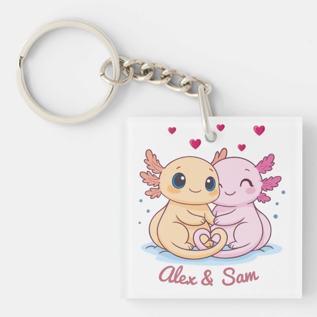 Custom Name Axolotl Valentine Keychain (Framsidan)
