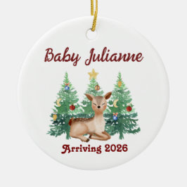 Custom Name Baby Announcement Deer Christmas Julgransprydnad Keramik