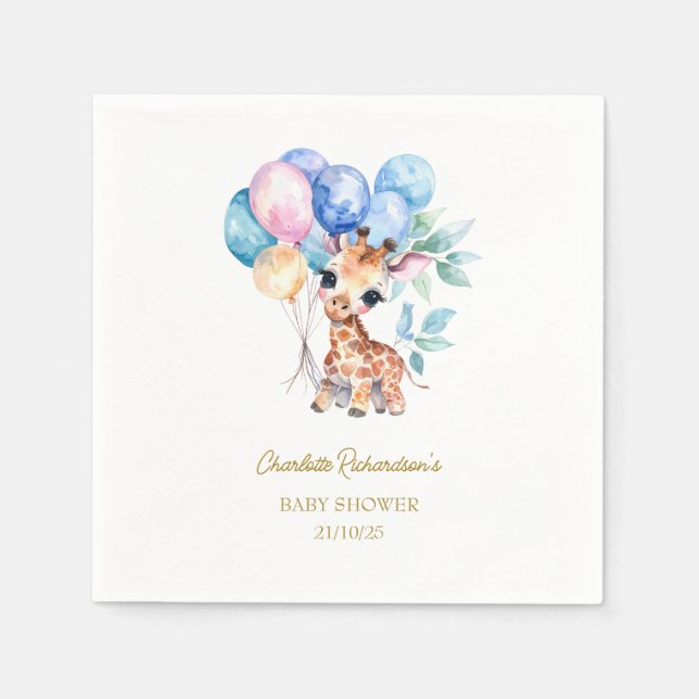 Custom Name Baby Giraffe Baby Shower Pappersservett (Framsidan)