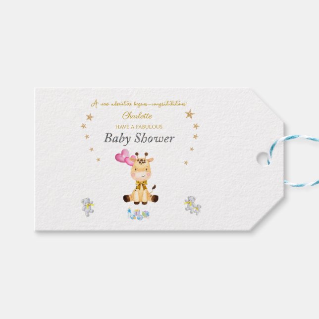 Custom Name Baby Giraffe balloons Baby Shower Presentetikett (Framsidan (Horisontell))