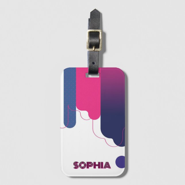 custom name BAUHAUS PINK WHITE DOTS PURPLE  Bagagebricka (Framsida vertikal)