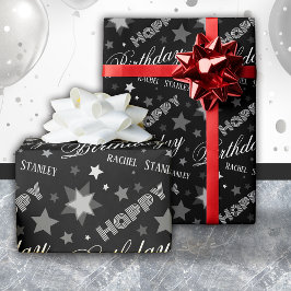 Custom Name Birthday Modern Script Stars Presentpapper