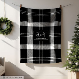 Custom Name Black White Buffalo Plaid Men's Gift Fleecefilt