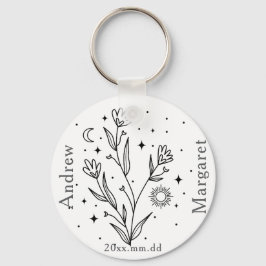 Custom Name Black & White Floral Keychain Gift Nyckelring