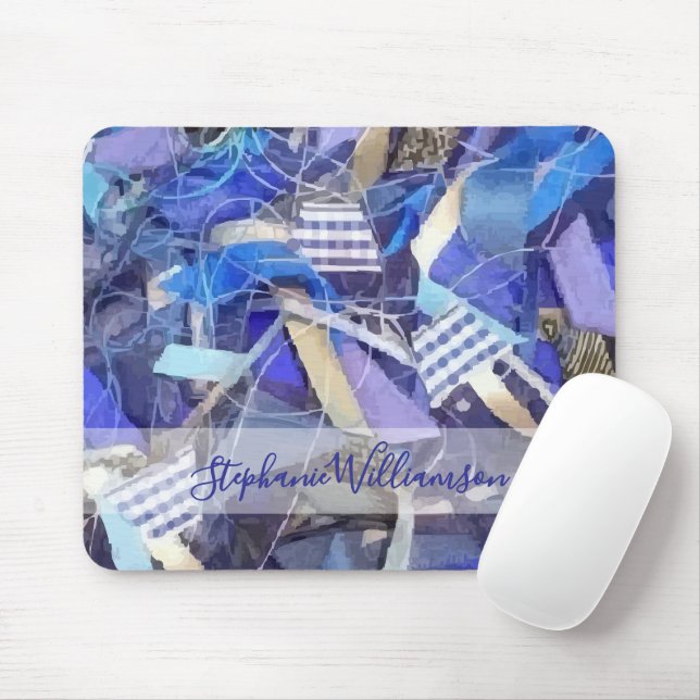 Custom Name Blue Abstract Maximalist Stripes  Musmatta (Med mus)