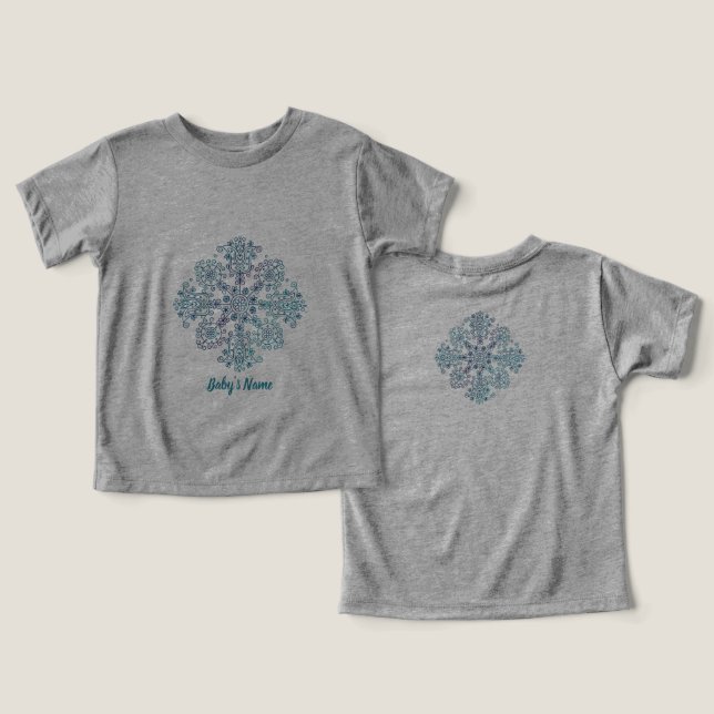  Custom Name  - Blue Hungarian Folk Floral  T Shirt (Design fram och bak)