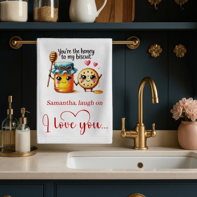 Custom Name Cartoon Food Love Valentine Towel Kökshandduk (Custom Name Cartoon Food Love Valentine Towel)