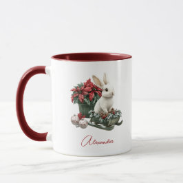 Custom Name Christmas Bunny Rabbit Red Poinsettia Mugg