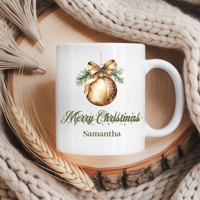 Custom Name Christmas Mug Earthy Neutral Style Kaffemugg (Custom Name Christmas Mug Earthy Neutral Style)
