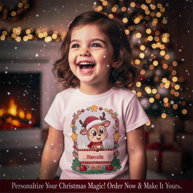 Custom Name Christmas Reindeer Toddler Shirt T (Custom Name Christmas Reindeer Toddler Shirt)