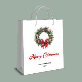 Custom name Christmas wreath bag red and green