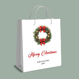 Custom name Christmas wreath holiday gift bag idea
