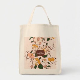 Custom Name Cream Floral Retro Bloom Botanical Tygkasse
