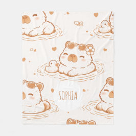 Custom Name Cute Capybara With Sunglasses Kids Fleecefilt