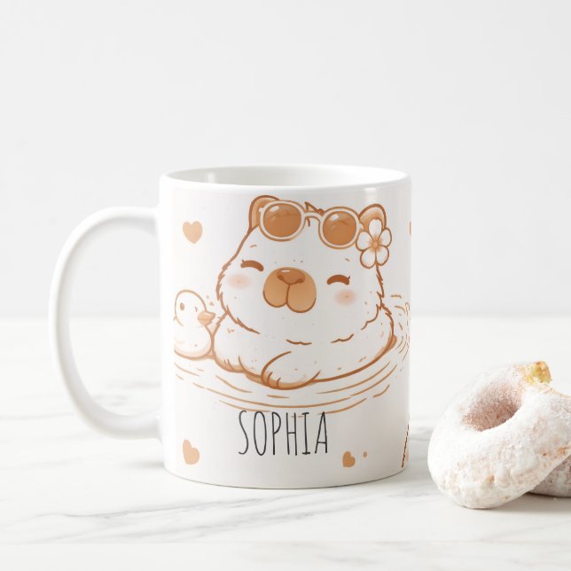Custom Name Cute Capybara With Sunglasses Kids Kaffemugg (Med munk)