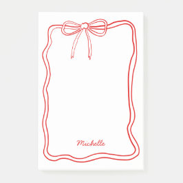 Custom Name Cute Coquette Red Ribbon Frame Post-it Block