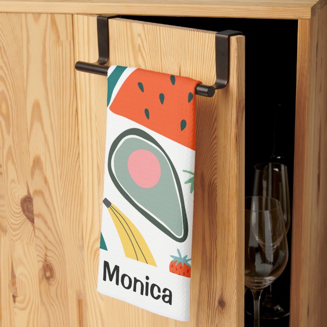 Custom Name Cute Fruits Background Kökshandduk (Thirds Fold)