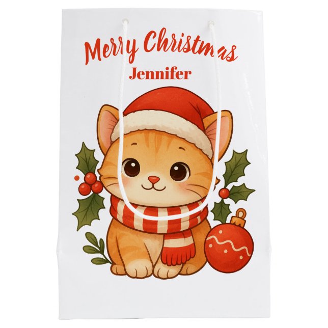 Custom Name Cute Kitten Merry Christmas Gift Bag (Baksidan)