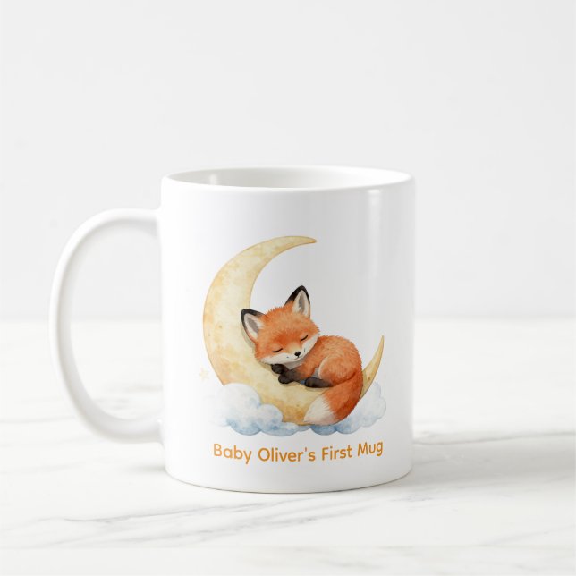 Custom Name Cute Watercolor Baby Fox Nursery Gift  Kaffemugg (Vänster)