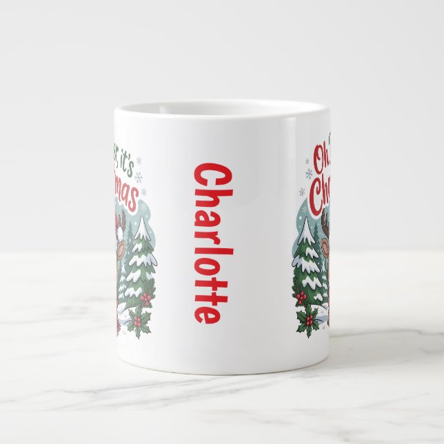 Custom name deer Christmas  Jumbo Mugg (Framsidan)