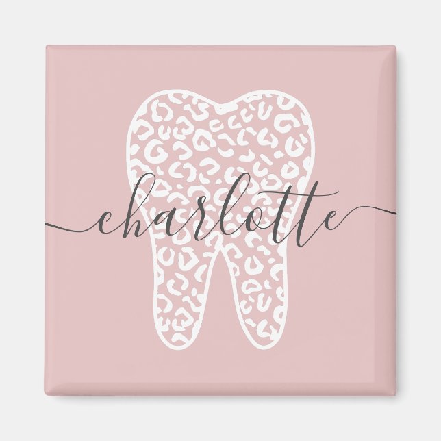Custom Name Dental Leopard Print Tooth Gift Magnet (Framsidan)