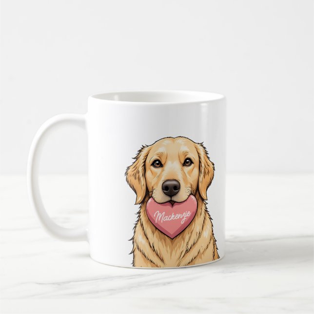 Custom Name Dog with Heart Happy Valentine's Day Kaffemugg (Vänster)