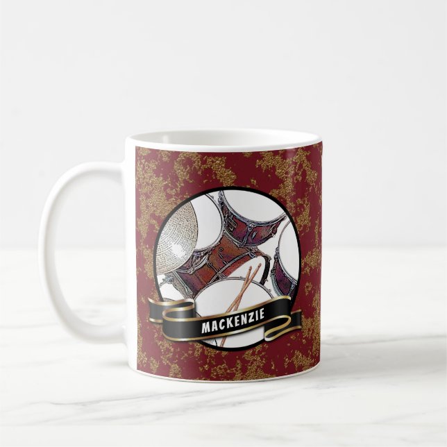 Custom Name Drummer Christmas Drum Kit Music Mug Kaffemugg (Vänster)
