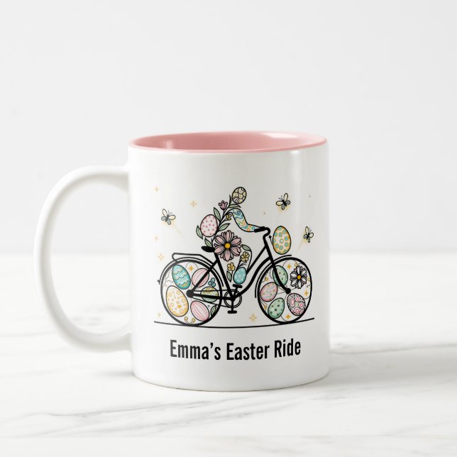Custom Name Easter Bicycle Design Två-Tonad Mugg (Vänster)